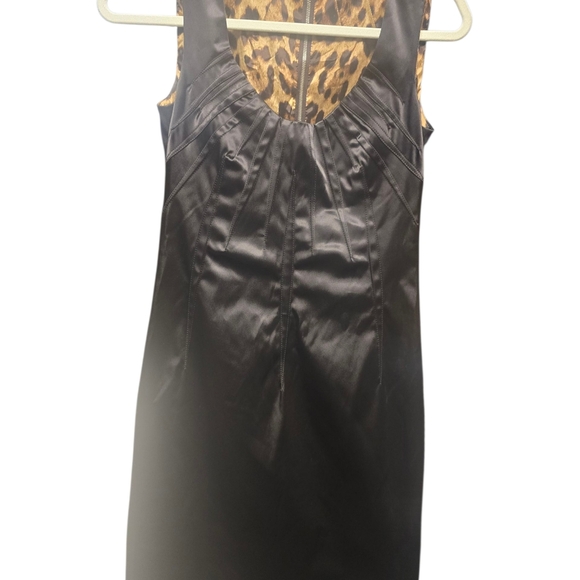 Dolce & Gabbana black satin bustier dress with a leopard print lining Sz. 42